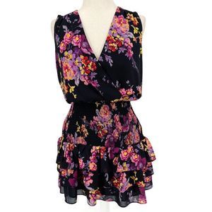 Amanda Uprichard Floral Bohemian V Neck Smocked Waist Ruffled Mini Dress S
